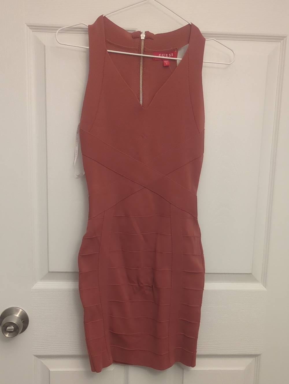 Guess Rust-Red V-Neck Bandage Mini Dress